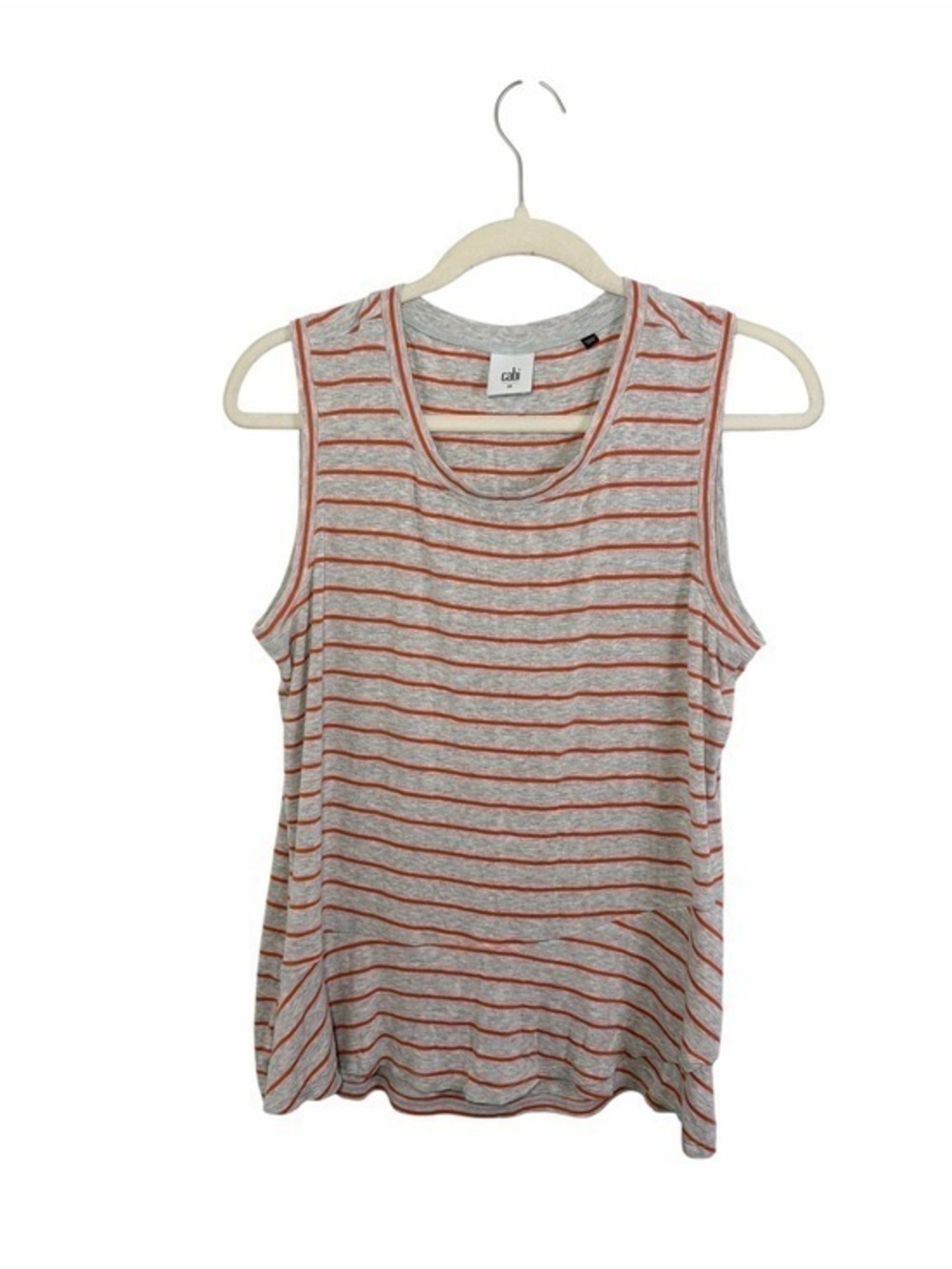 Cabi Gray & Orange Striped Sleeveless Tank Flowy Knit Casual
